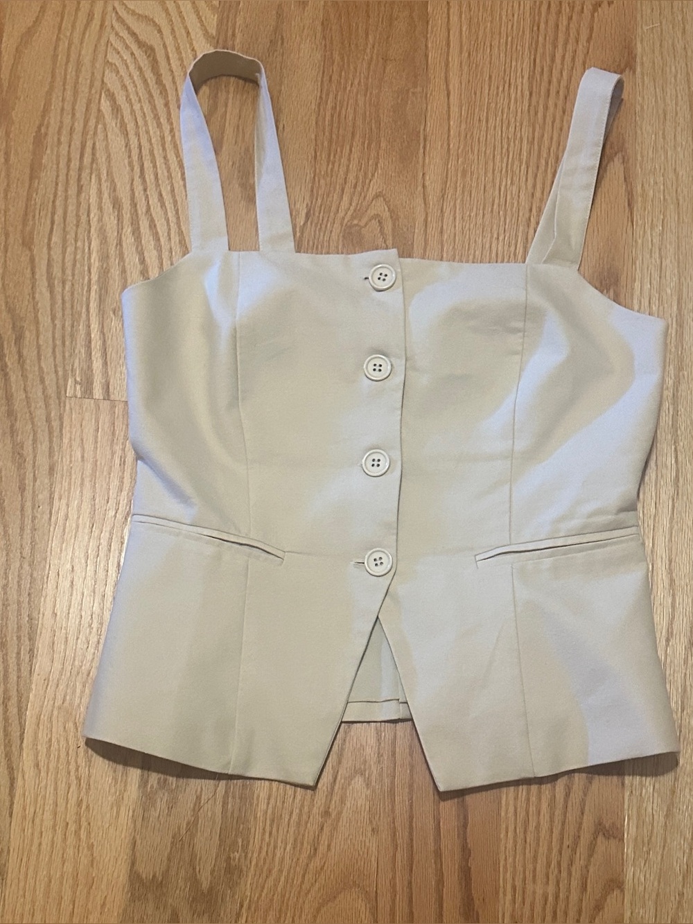 Forever 21 button-front sleeveless vest in a soft cream or stone color. Size S
